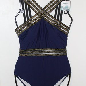 B2prity Tummy Control One Piece Swimsuits Front Crossover Slimming Mesh, Size M